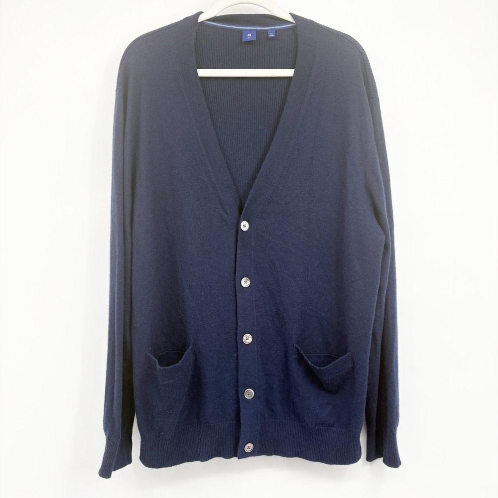 FootJoy Mens Navy Blue Cashmere Blend Luxury Golf Cardigan Sweater Size XL